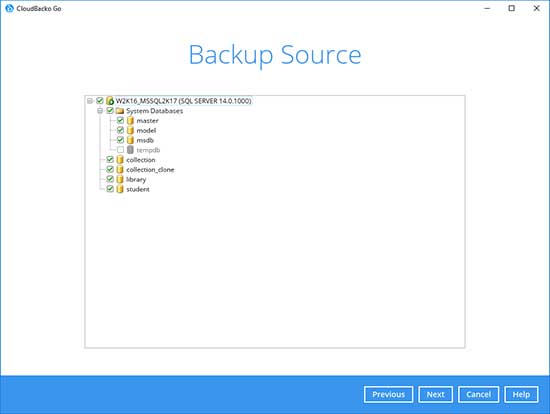 3. Select the Backup Set Type “MS SQL Server Backup”.