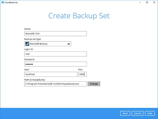 4. Enter the backup set name, i.e. MS SQL Server (daily). Next select the backup mode, i.e. VSS. Then enter the MS SQL Server login details. Click “Next” to continue.